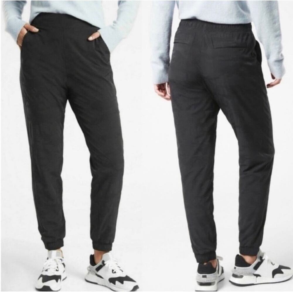Athleta Pants Women 12 Black Brooklyn Camo Jogger Unlined Travel Athletic Casual
